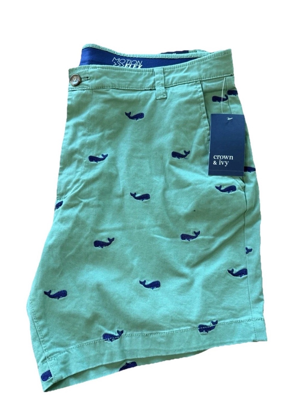 NWT Crown & Ivy Men’s Shorts 38 Teal Whale Preppy Nautical Beach Vacation